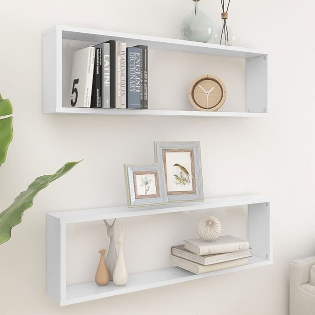 Prateleiras parede forma cubo 2 pcs derivados de madeira branco