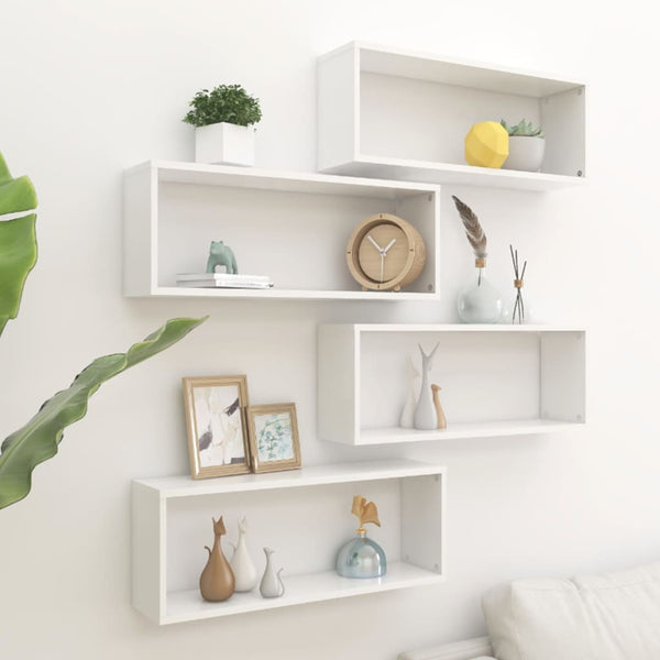 Prateleiras parede forma de cubo 4 pcs derivados madeira branco
