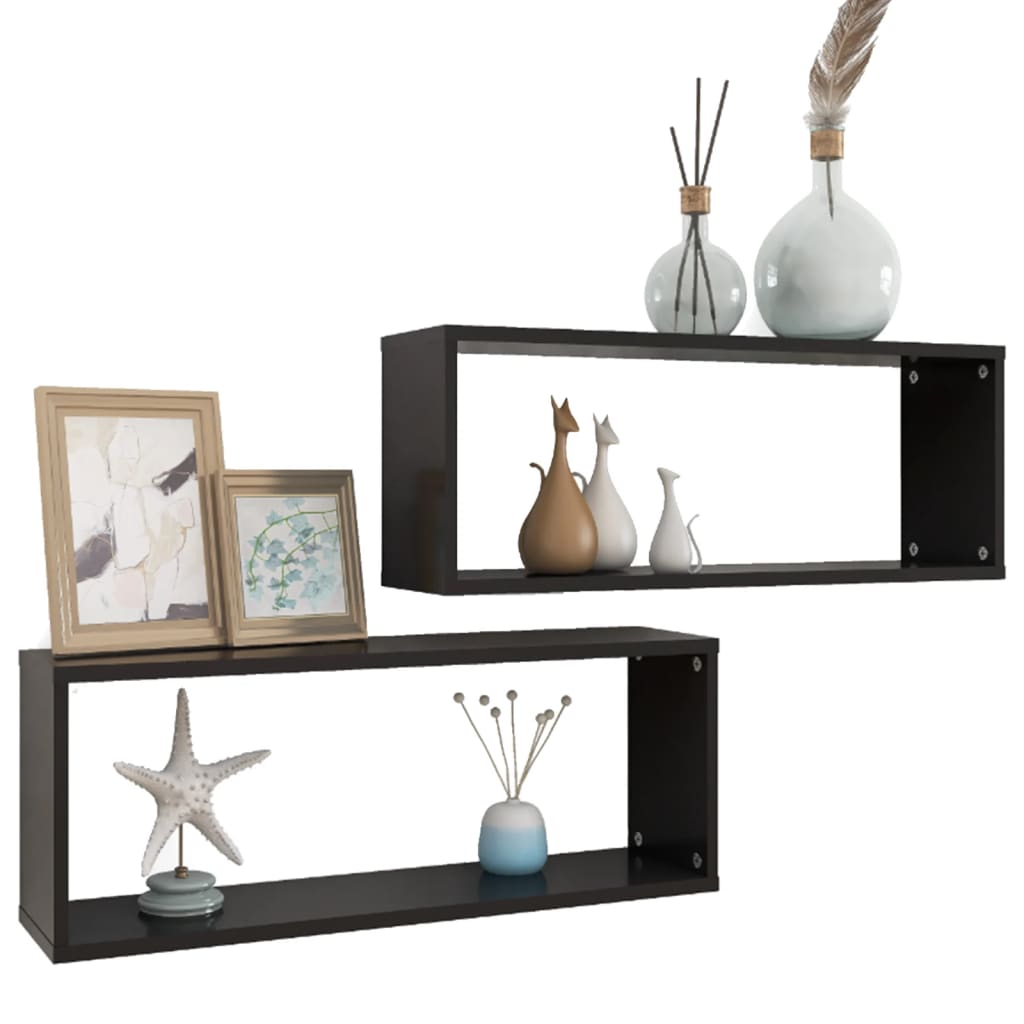Prateleiras parede forma de cubo 2 pcs derivados madeira preto