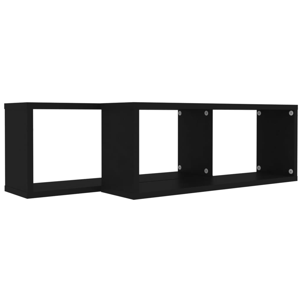 Prateleiras parede forma de cubo 2 pcs derivados madeira preto