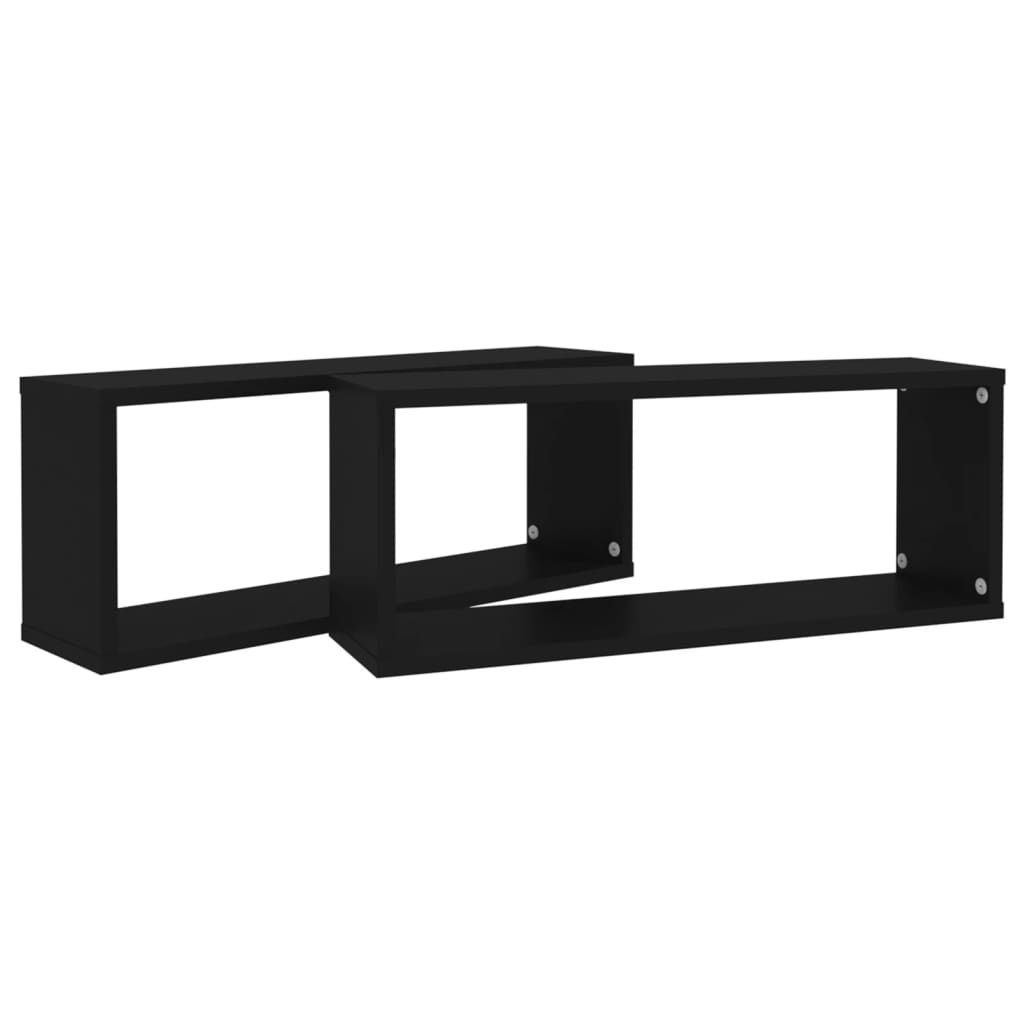 Prateleiras parede forma de cubo 2 pcs derivados madeira preto