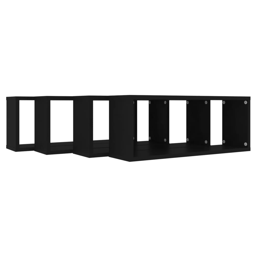 Prateleiras parede forma de cubo 4 pcs derivados madeira preto