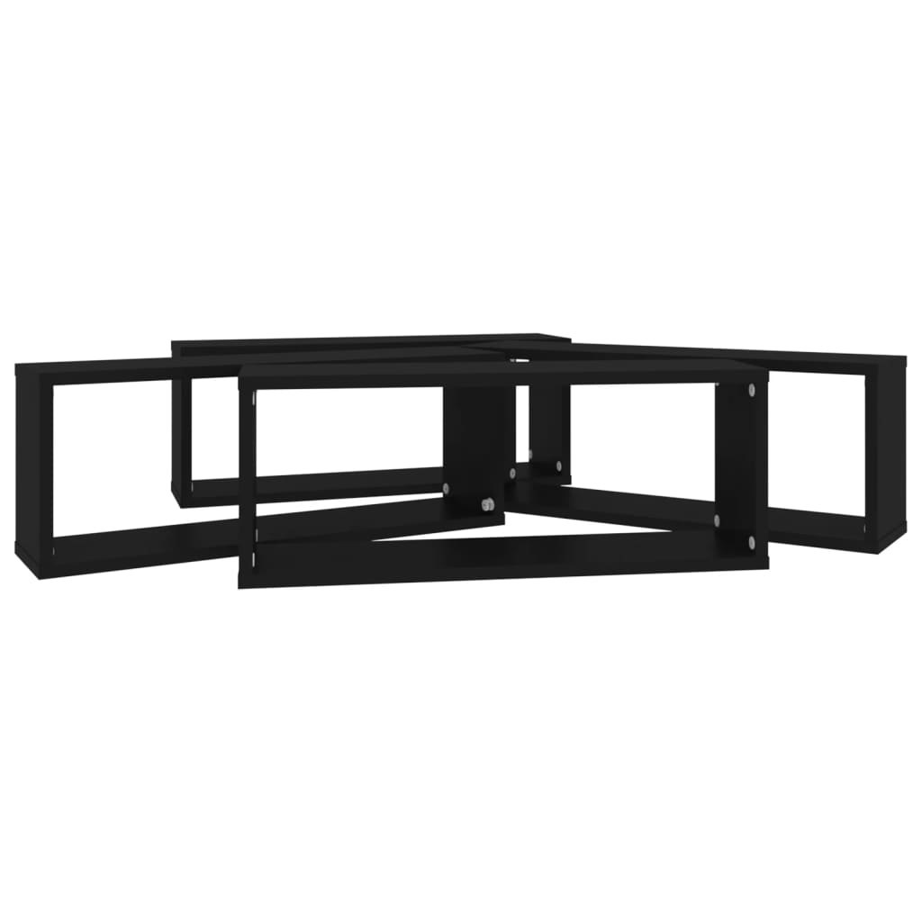 Prateleiras parede forma de cubo 4 pcs derivados madeira preto