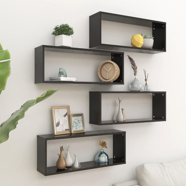 Prateleiras parede forma de cubo 4 pcs derivados madeira preto
