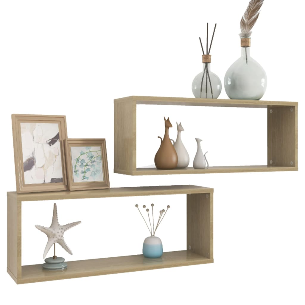 Prateleiras parede forma de cubo 2 pcs carvalho sonoma