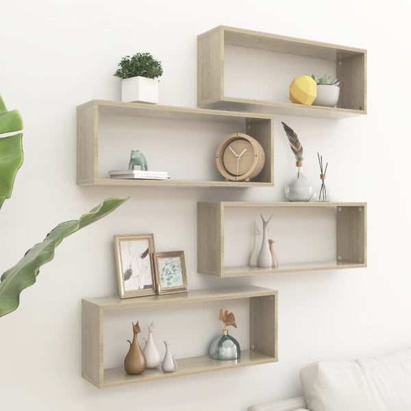 Prateleiras parede forma de cubo 4 pcs carvalho sonoma