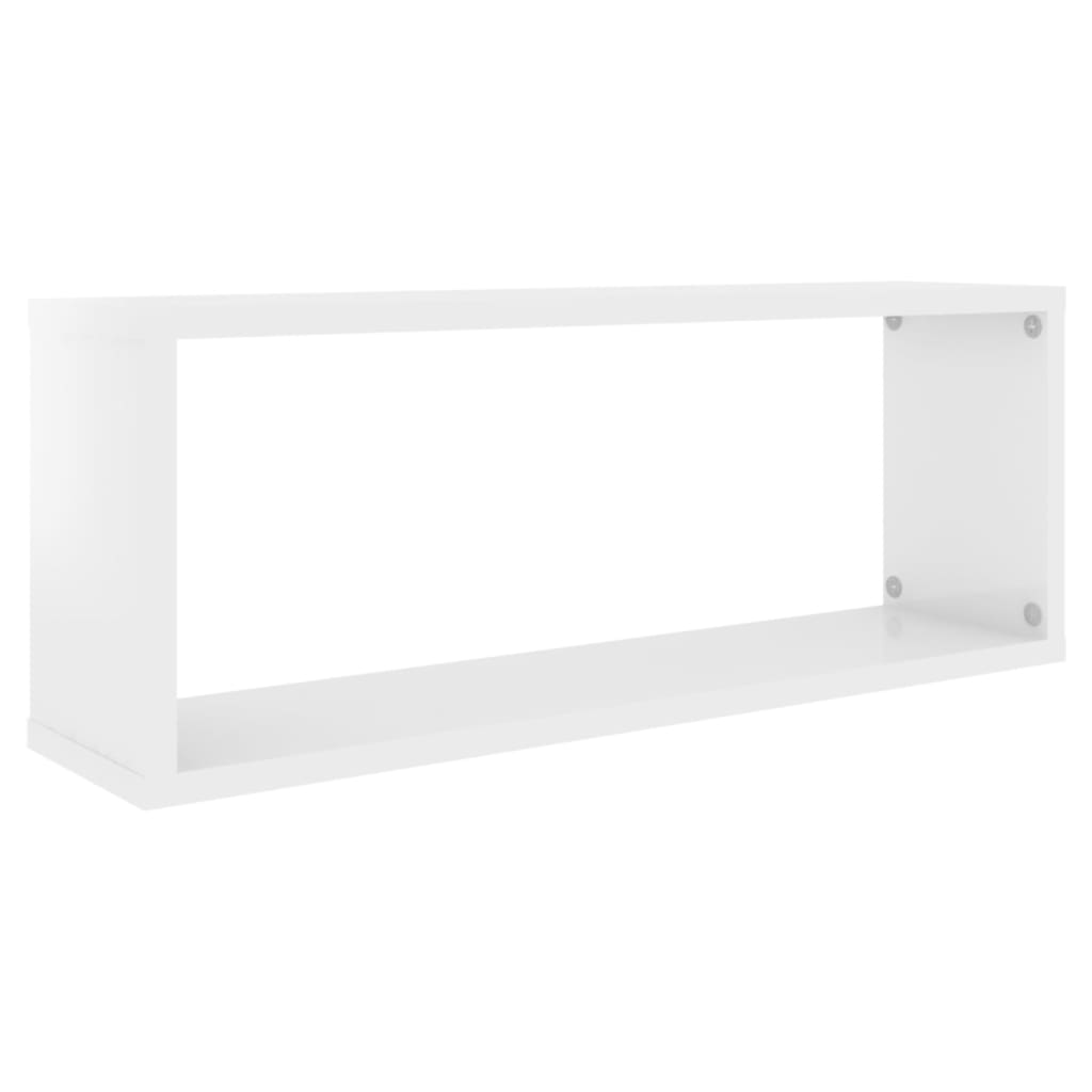 Prateleiras parede cúbicas 2 pcs deriv. madeira branco brilh.