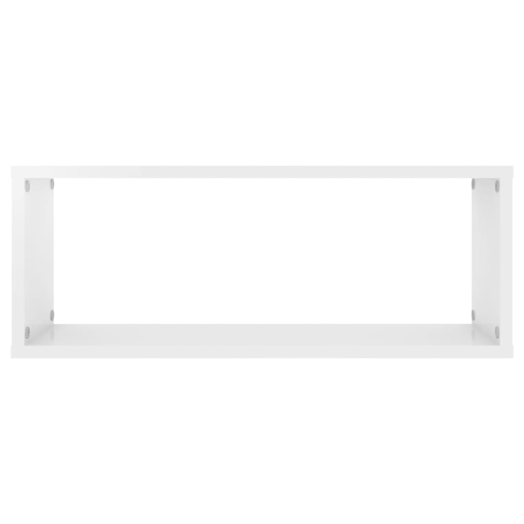 Prateleiras parede cúbicas 2 pcs deriv. madeira branco brilh.