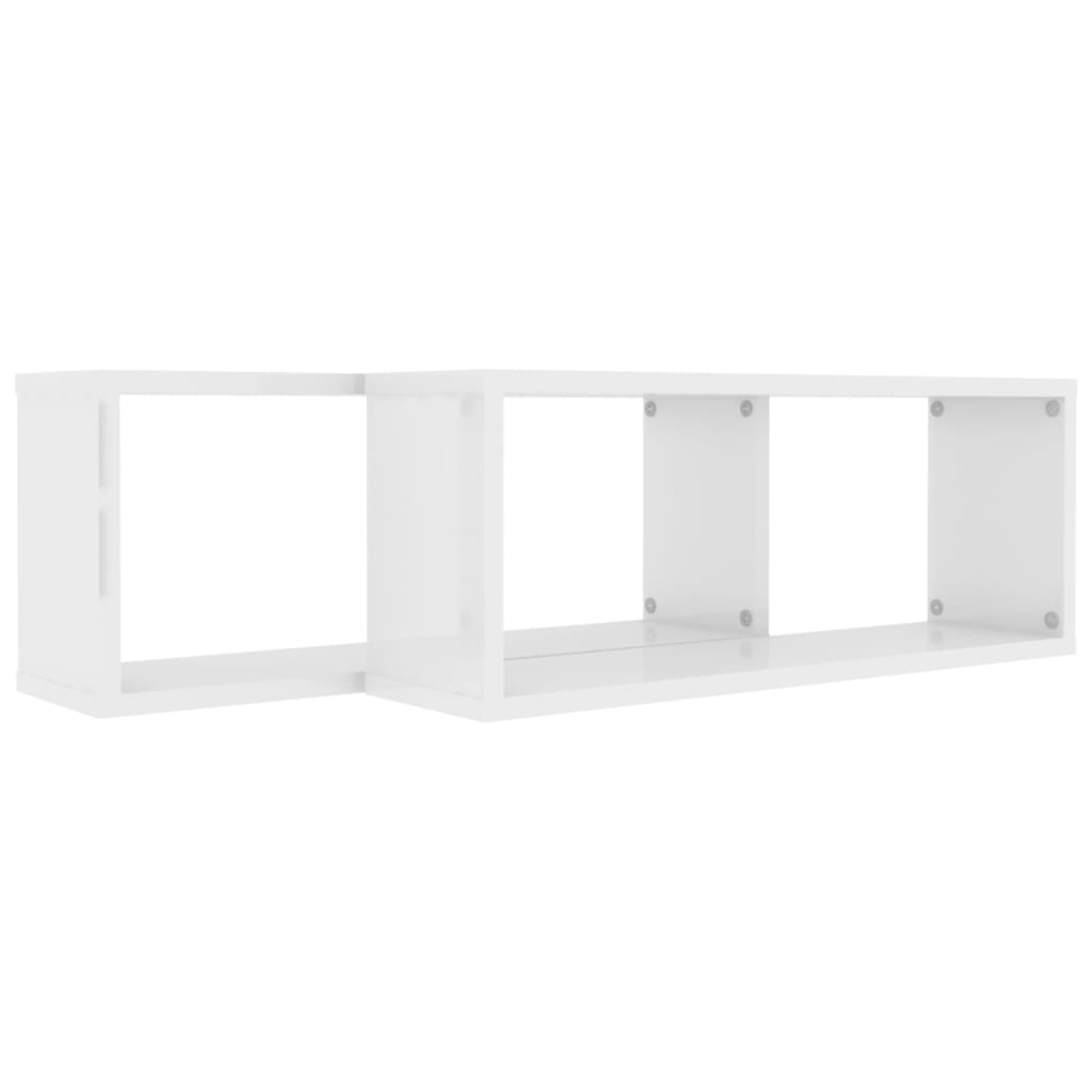 Prateleiras parede cúbicas 2 pcs deriv. madeira branco brilh.