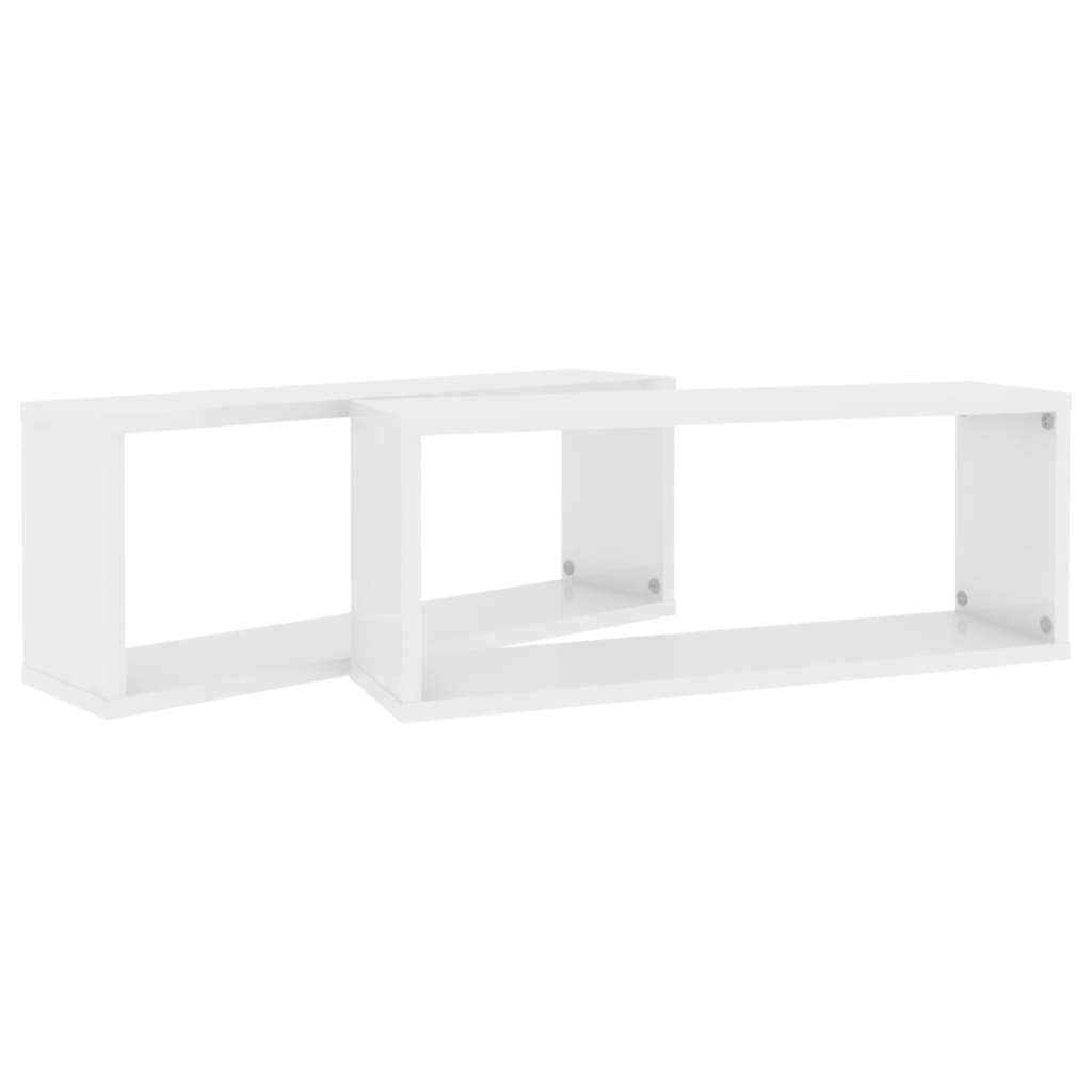 Prateleiras parede cúbicas 2 pcs deriv. madeira branco brilh.