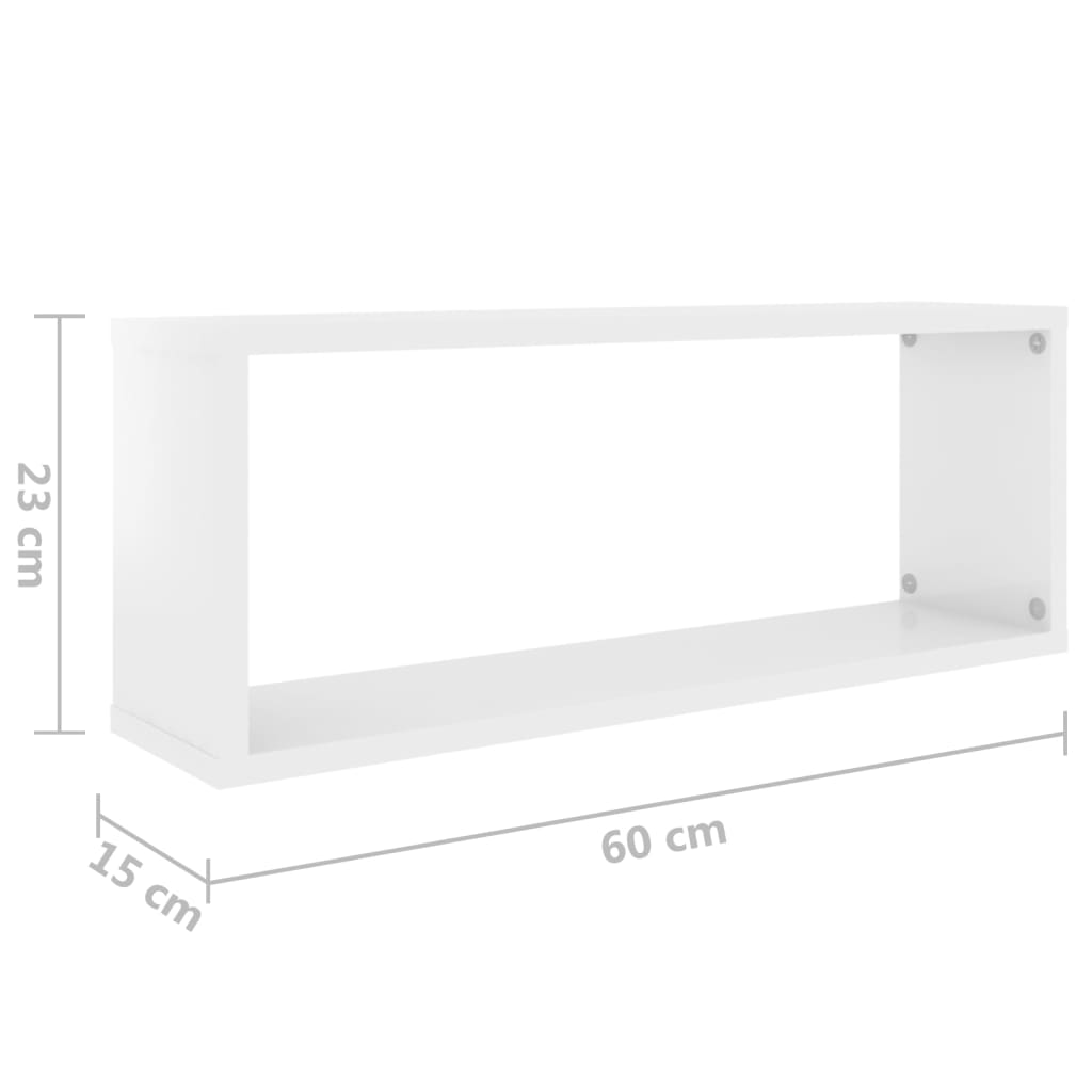 Prateleiras parede cúbicas 2 pcs deriv. madeira branco brilh.