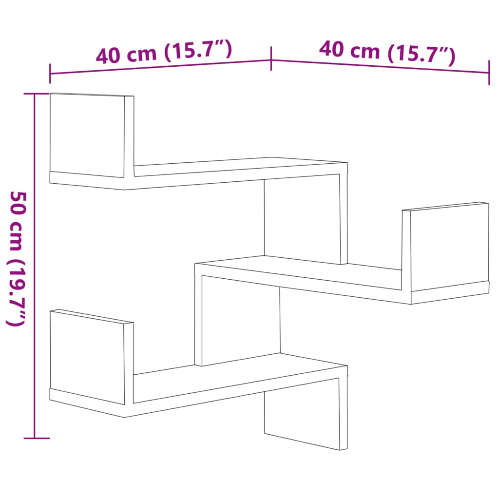 Estantes de canto p/ parede 2 pcs derivados de madeira preto