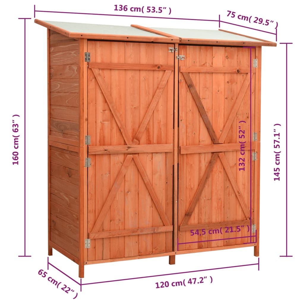 Abrigo p/ ferramentas de jardim 136x75x160 cm abeto maciço