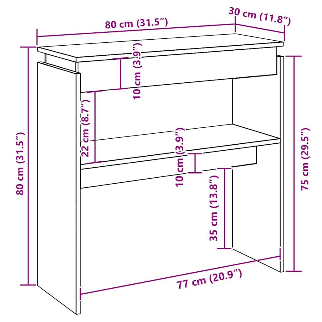 Mesa consola 80x30x80 cm derivados de madeira branco