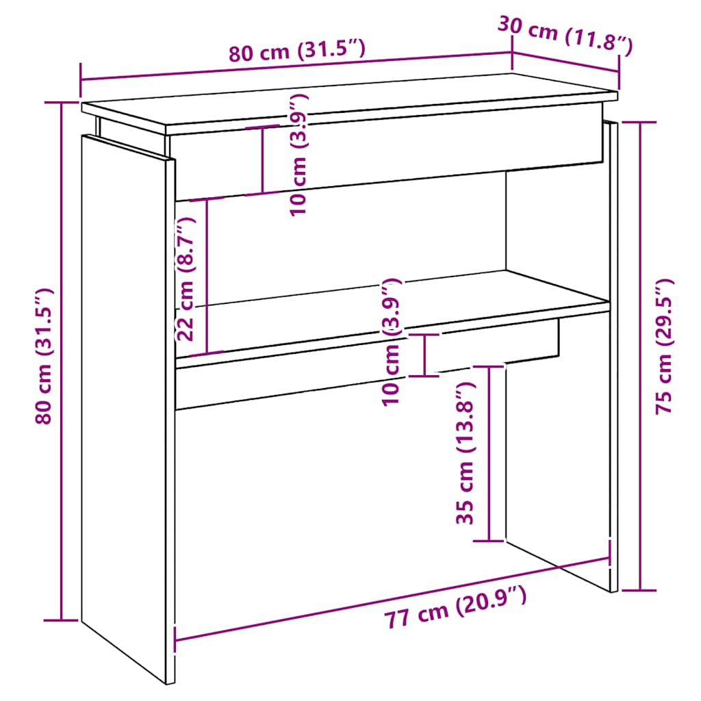 Mesa consola 80x30x80 cm derivados de madeira branco brilhante