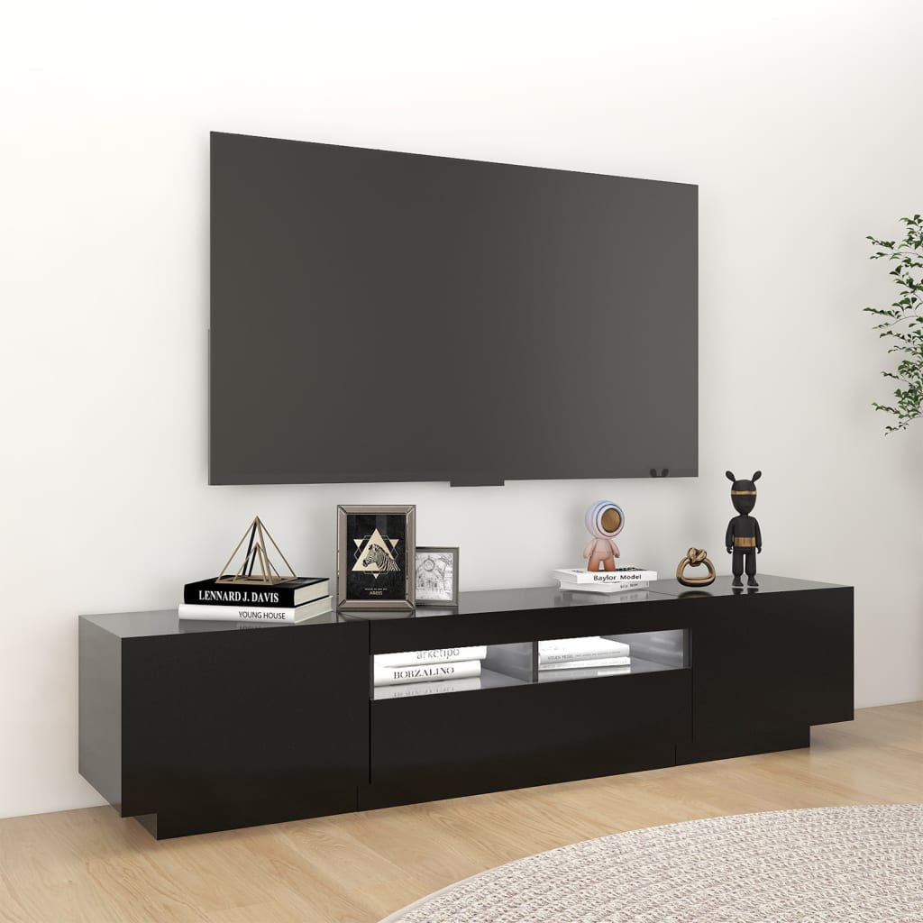 Móvel de TV com luzes LED 180x35x40 cm preto