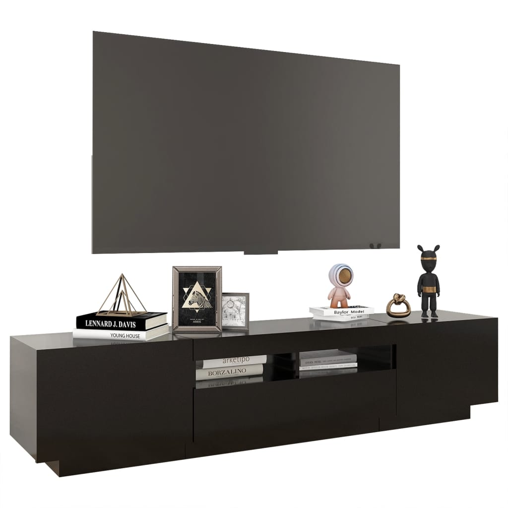 Móvel de TV com luzes LED 180x35x40 cm preto
