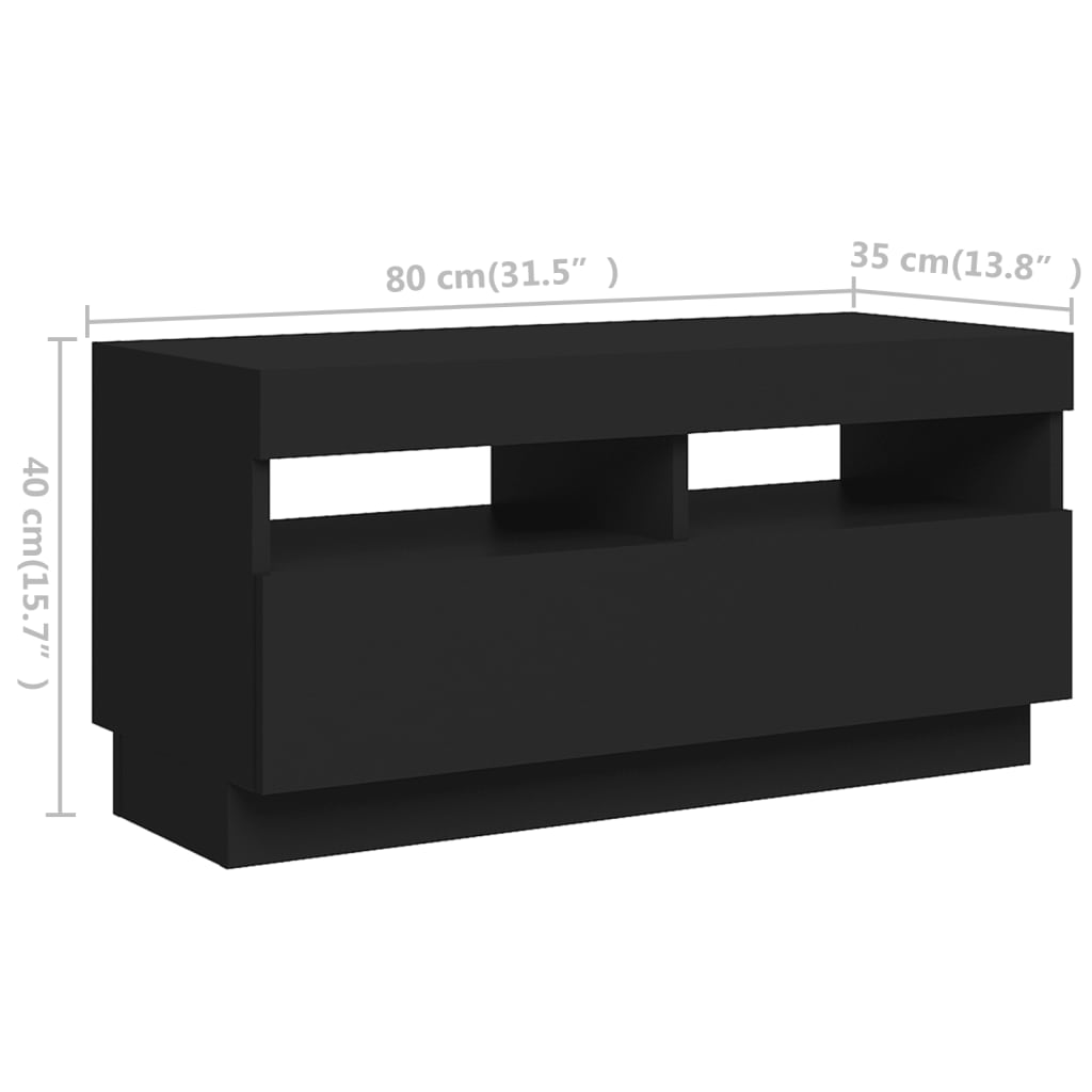 Móvel de TV com luzes LED 180x35x40 cm preto
