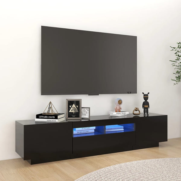 Móvel de TV com luzes LED 180x35x40 cm preto