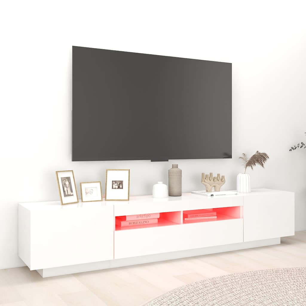 Móvel de TV com luzes LED 200x35x40 cm branco