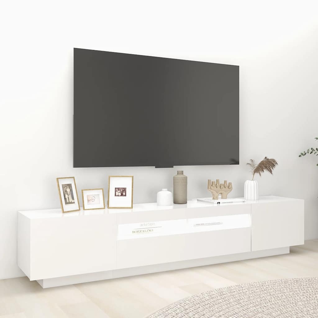 Móvel de TV com luzes LED 200x35x40 cm branco