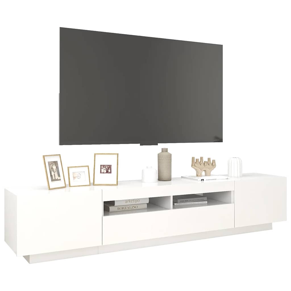 Móvel de TV com luzes LED 200x35x40 cm branco