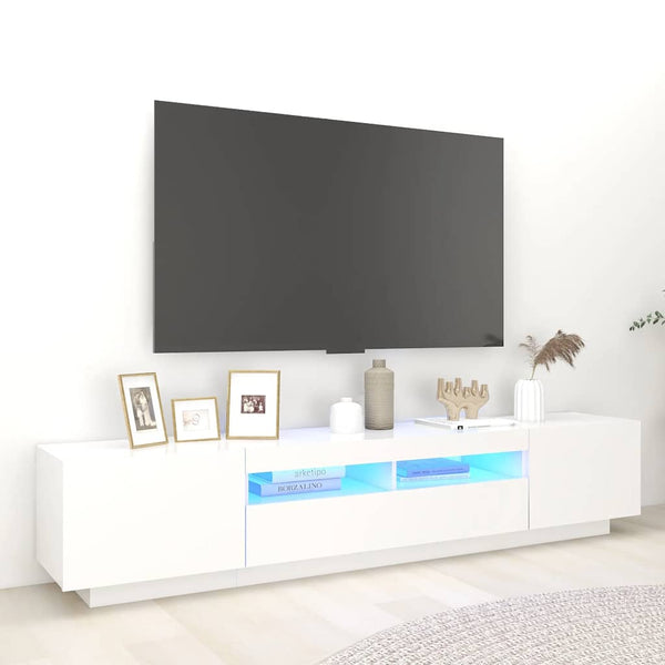 Móvel de TV com luzes LED 200x35x40 cm branco