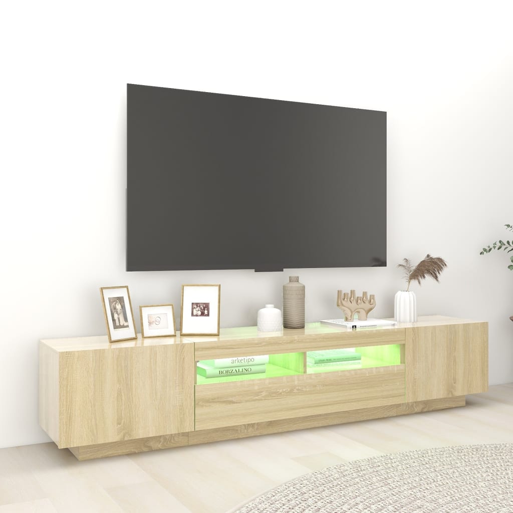 Móvel de TV com luzes LED 200x35x40 cm carvalho sonoma