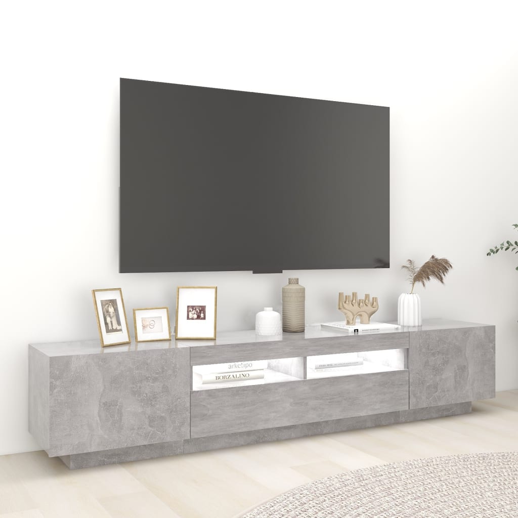 Móvel de TV com luzes LED 200x35x40 cm cinzento cimento