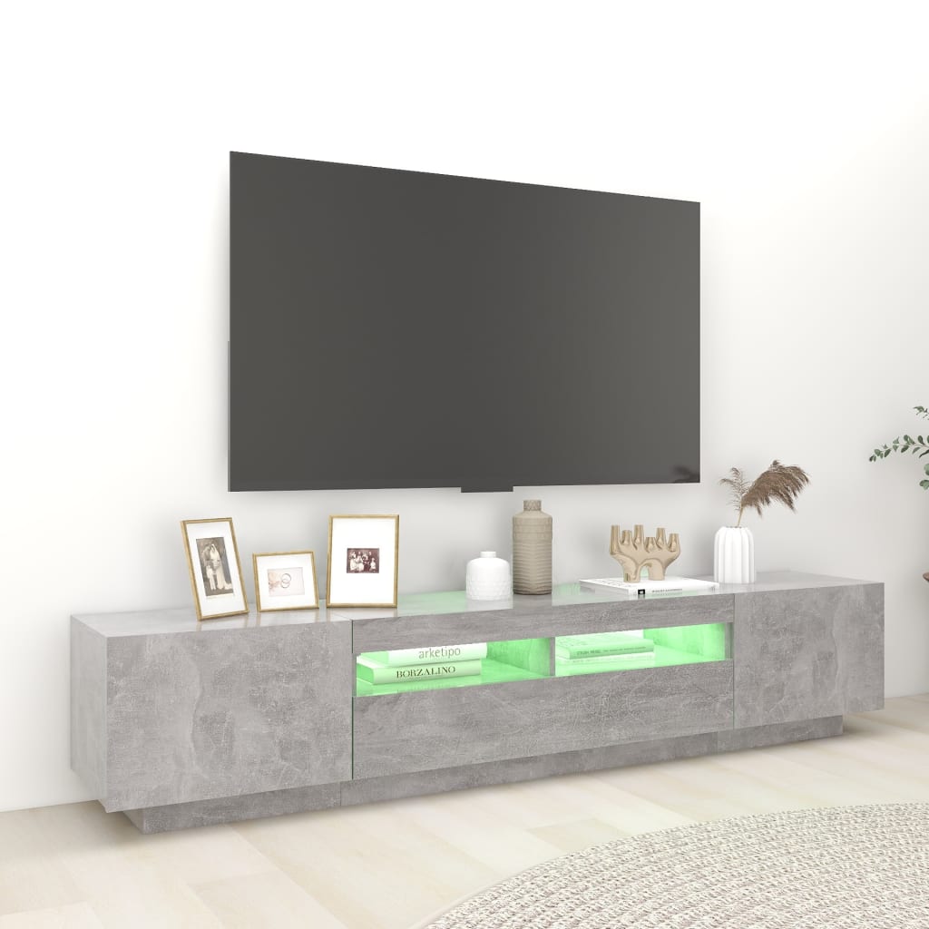 Móvel de TV com luzes LED 200x35x40 cm cinzento cimento