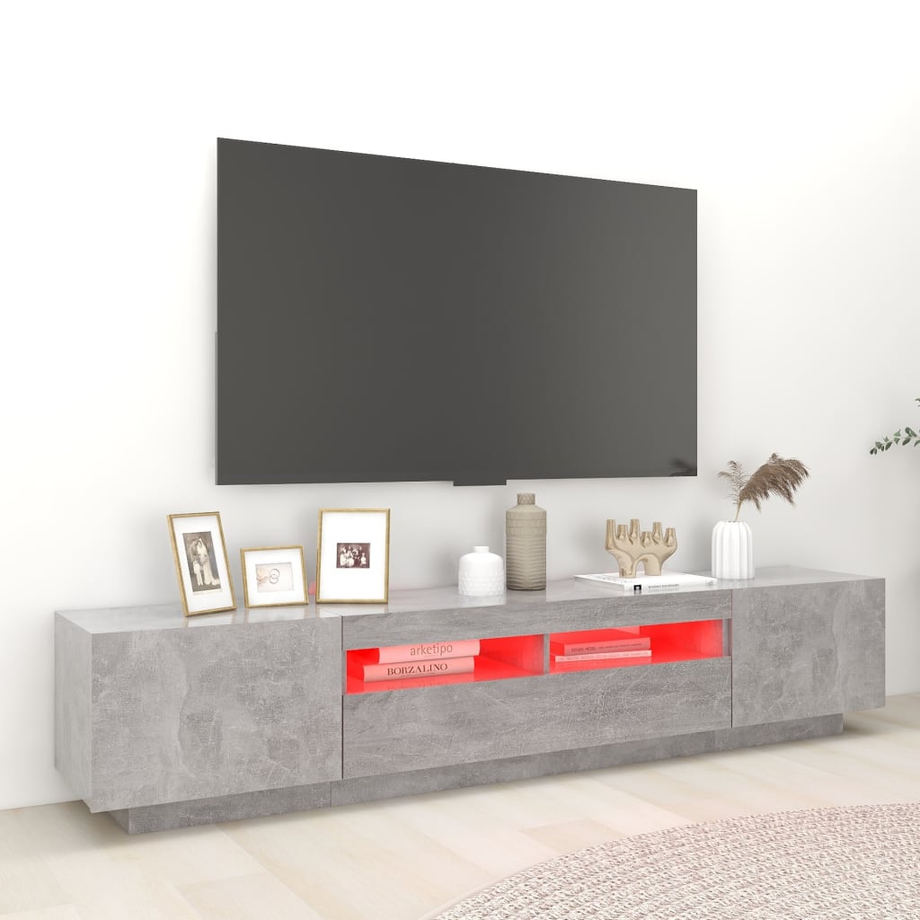 Móvel de TV com luzes LED 200x35x40 cm cinzento cimento