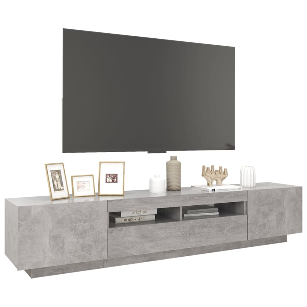 Móvel de TV com luzes LED 200x35x40 cm cinzento cimento