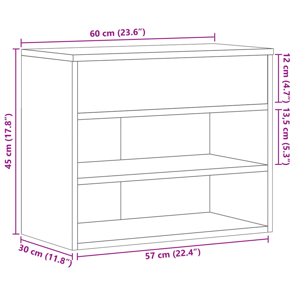 Banco sapateira 60x30x45 cm derivados de madeira branco