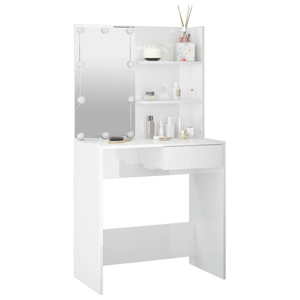 Toucador com LEDs 74,5x40x141 cm branco brilhante