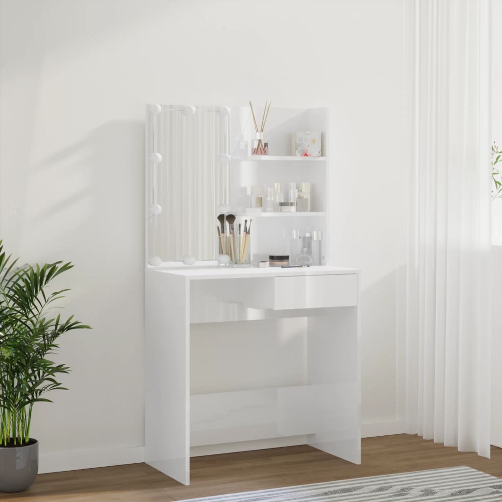Toucador com LEDs 74,5x40x141 cm branco brilhante