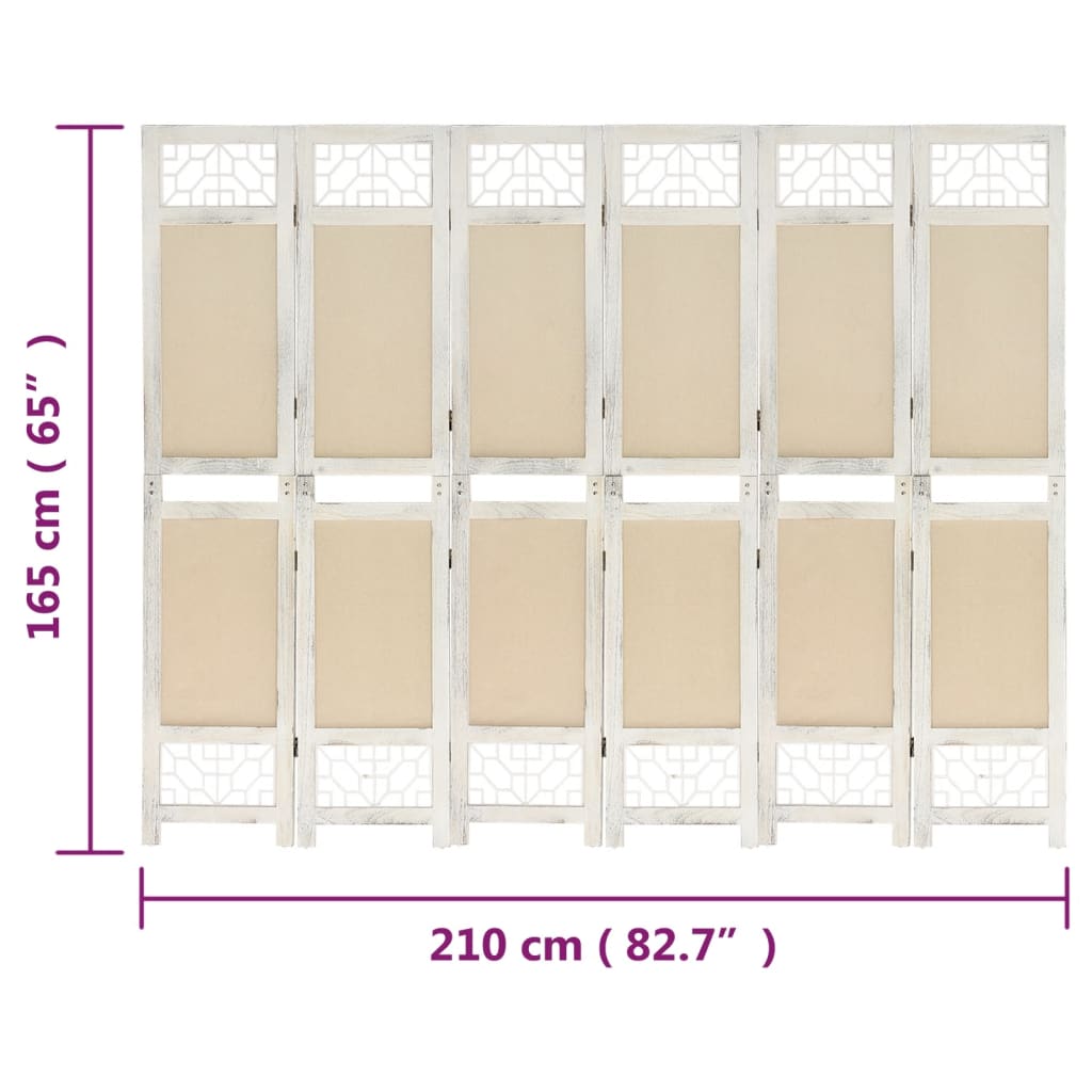Biombo com 6 painéis 210x165 cm tecido cor creme