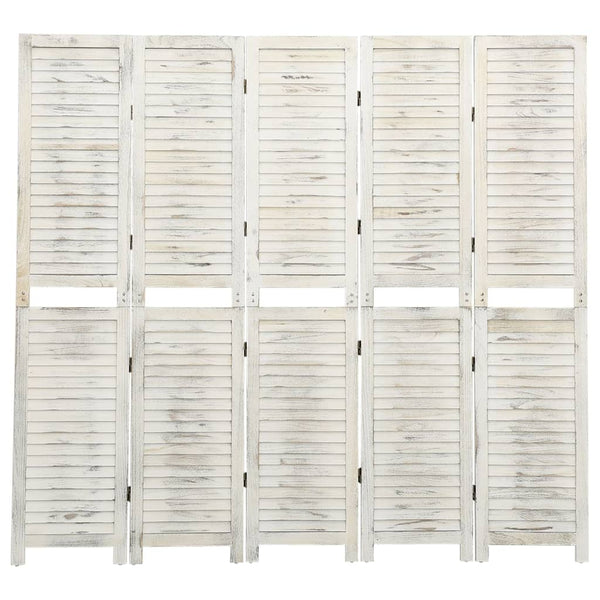 Biombo com 5 painéis 178,5x166 cm madeira branco antigo