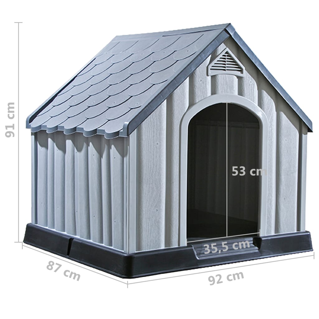 Casota para cão 92x87x91 cm plástico cinzento