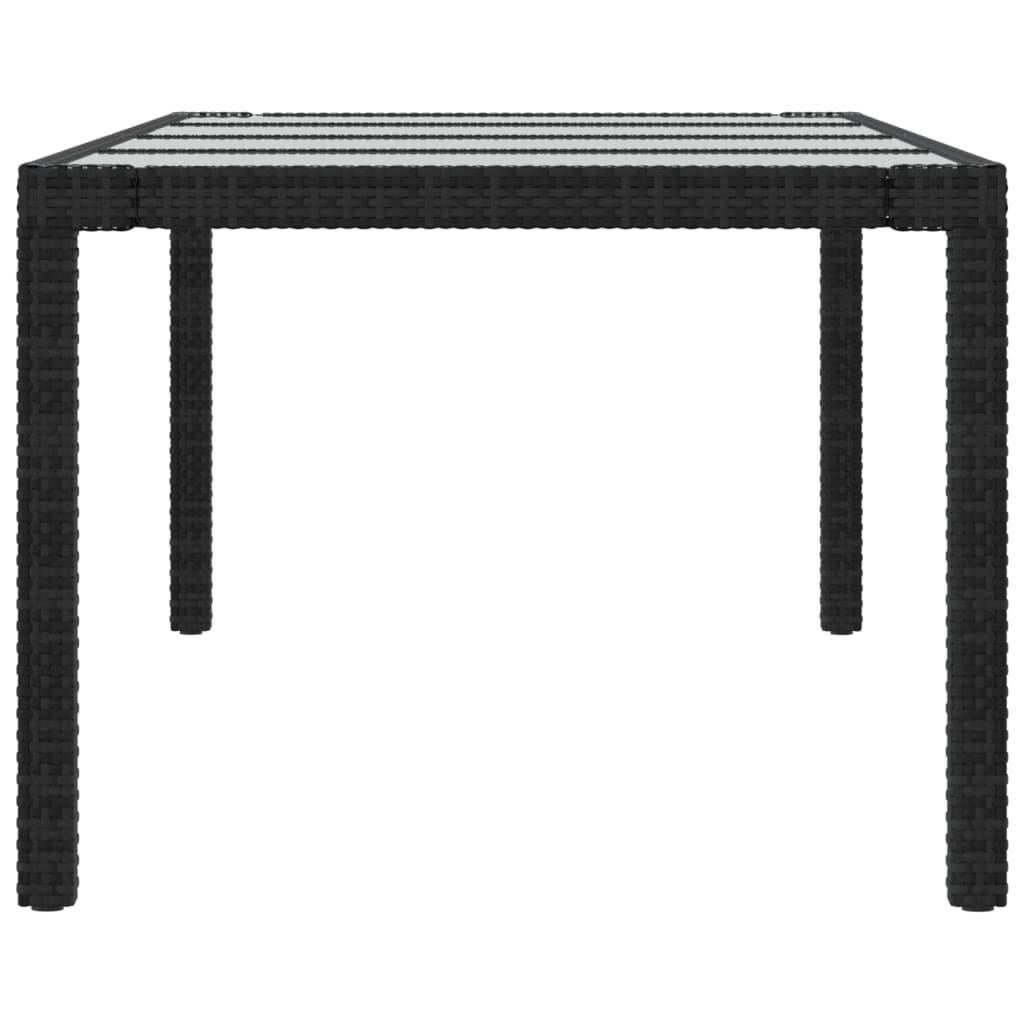 Mesa de jardim 250x100x75 cm vidro temperado e vime PE preto