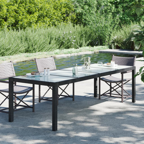 Mesa de jardim 250x100x75 cm vidro temperado e vime PE preto
