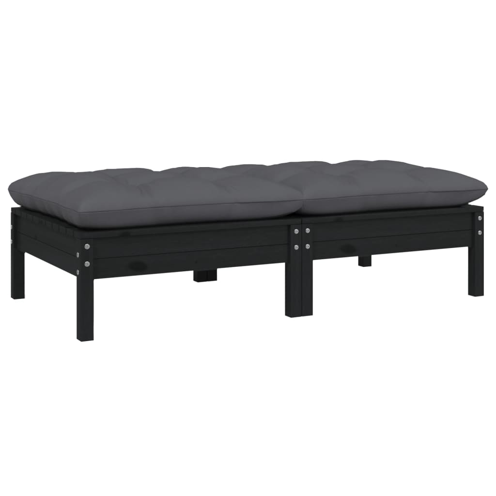 Sofá de jardim 2 lugares com almofadões pinho maciço preto