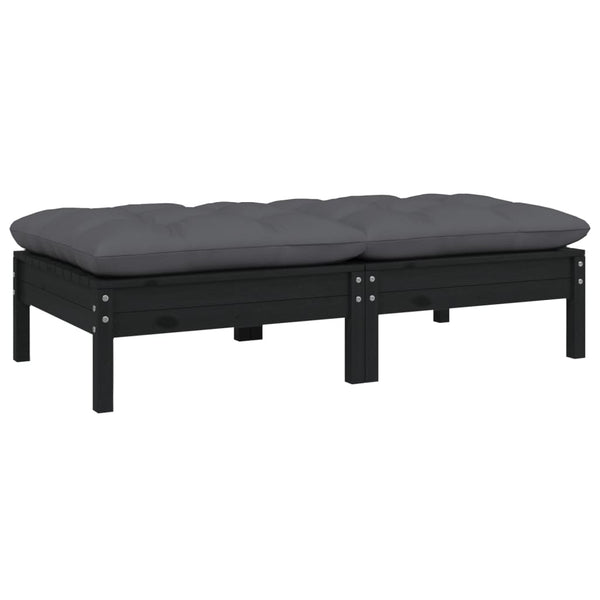 Sofá de jardim 2 lugares com almofadões pinho maciço preto