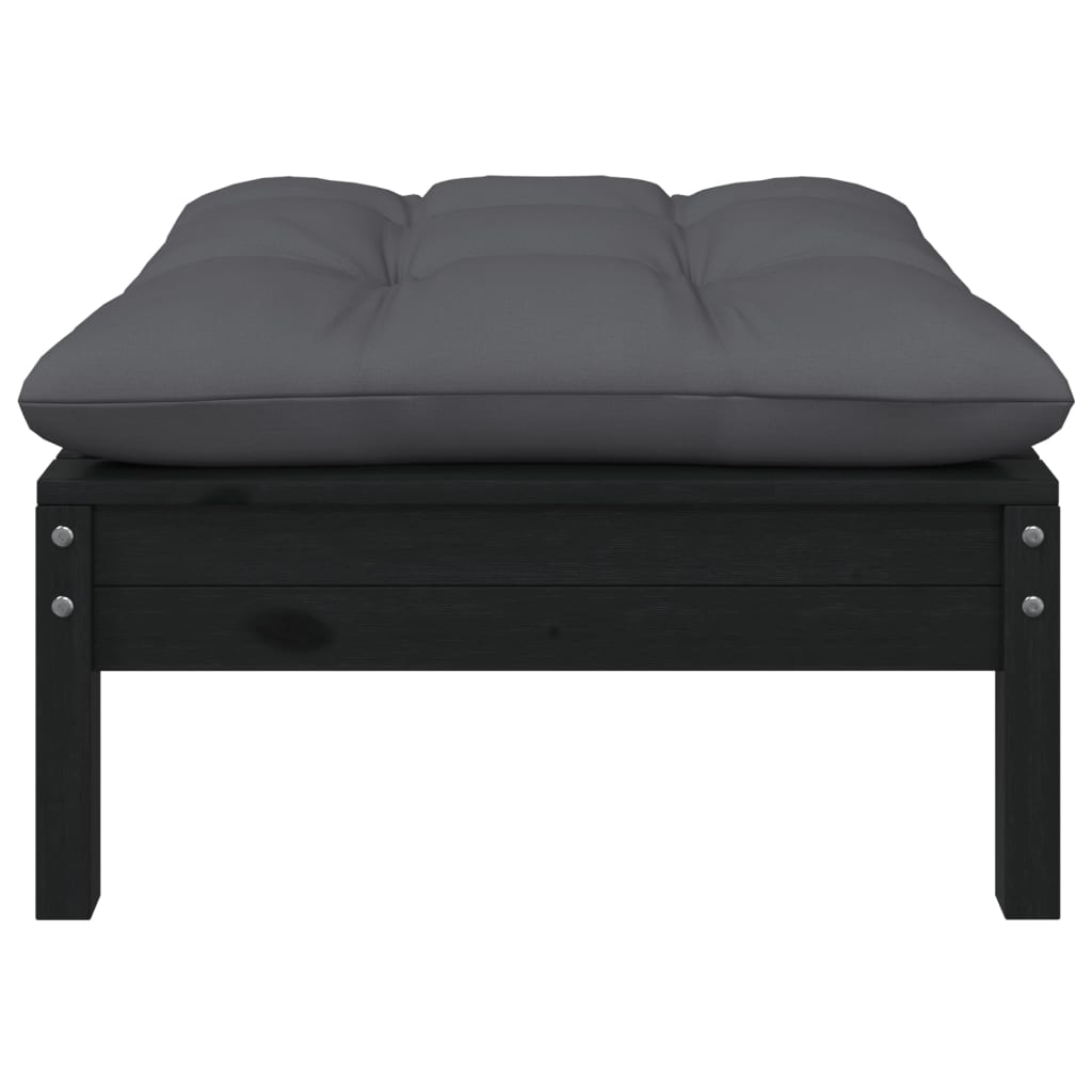 Sofá de jardim 2 lugares com almofadões pinho maciço preto