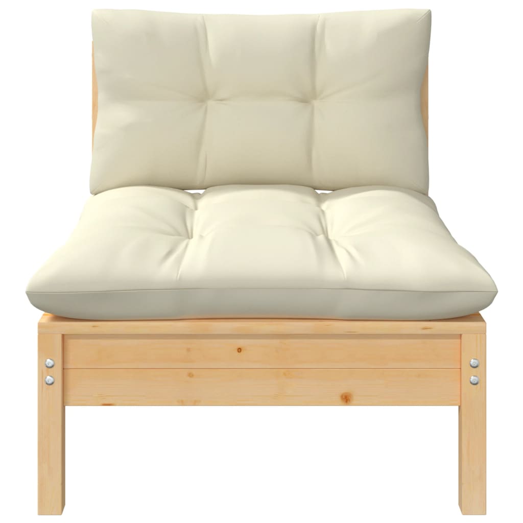3 pcs conjunto lounge jardim c/ almofadões creme pinho maciço