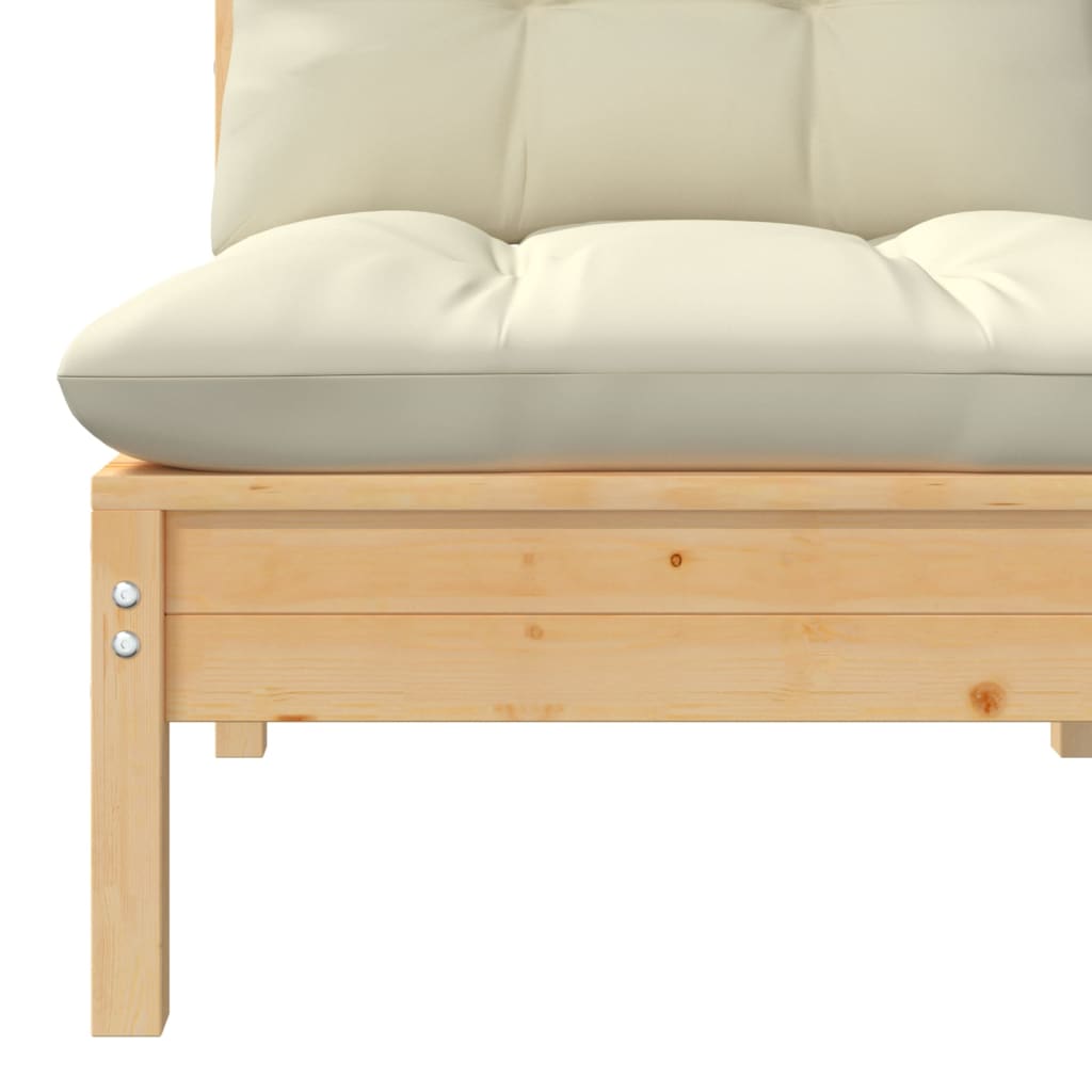 3 pcs conjunto lounge jardim c/ almofadões creme pinho maciço