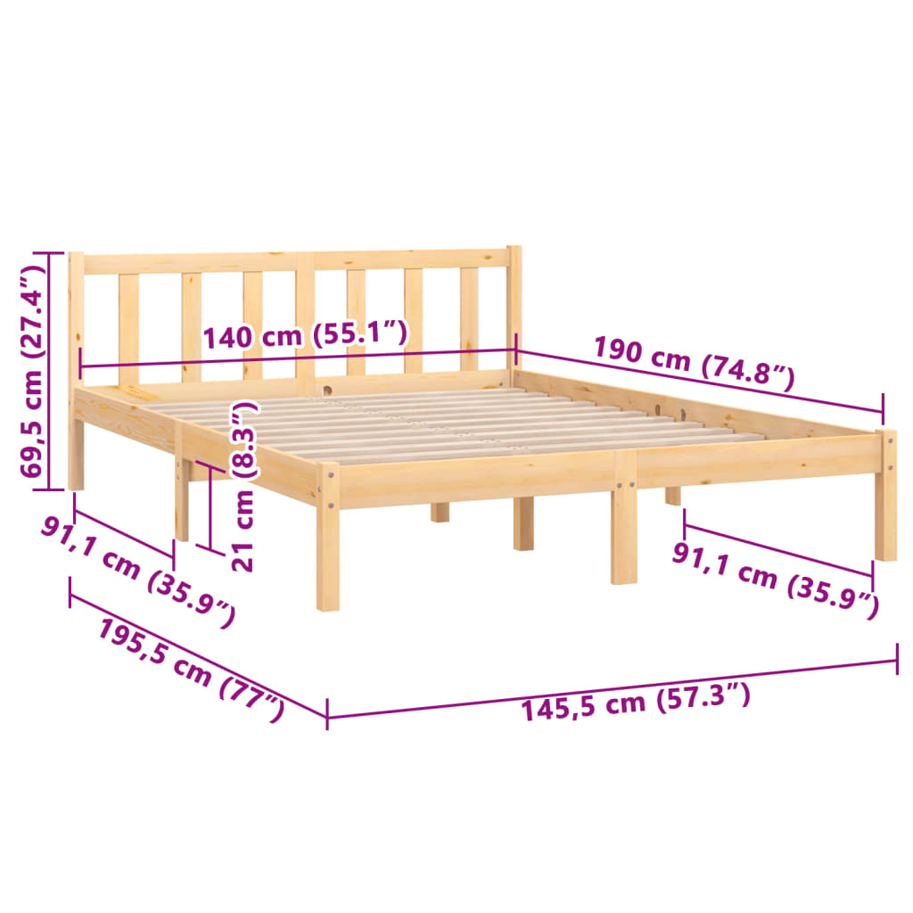 Estrutura de cama 140x190 cm pinho maciço