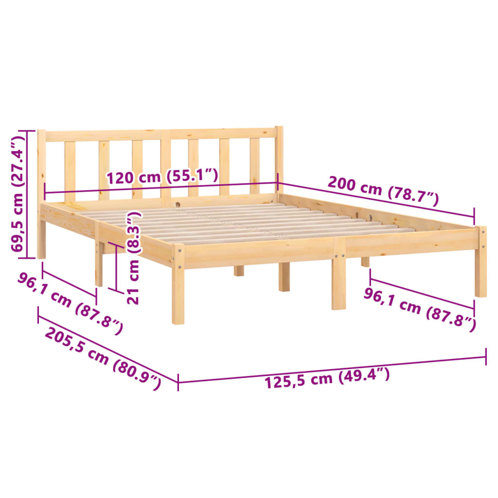 Estrutura de cama 120x200 cm madeira de pinho maciço