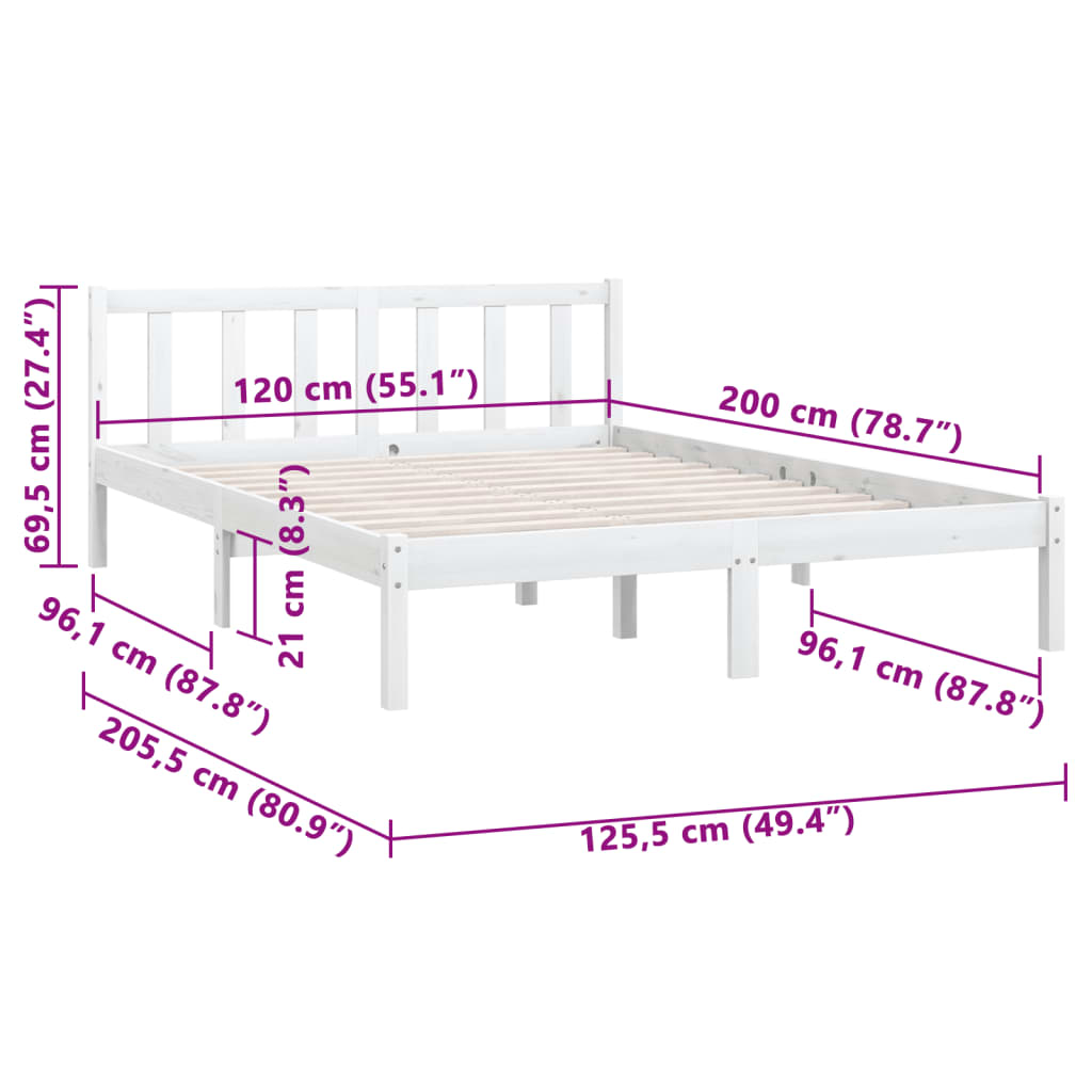 Estrutura de cama 120x200 cm pinho maciço branco