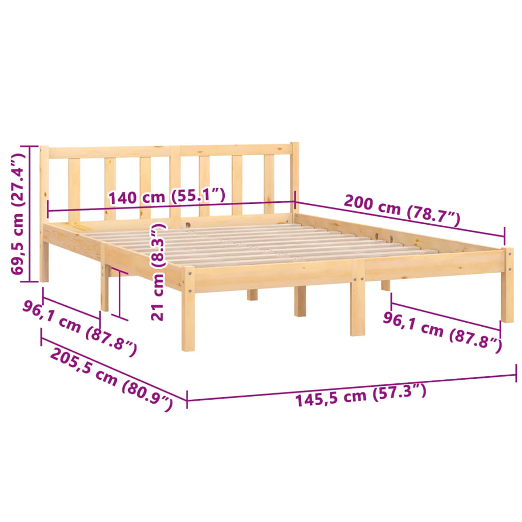 Estrutura de cama 140x200 cm pinho maciço