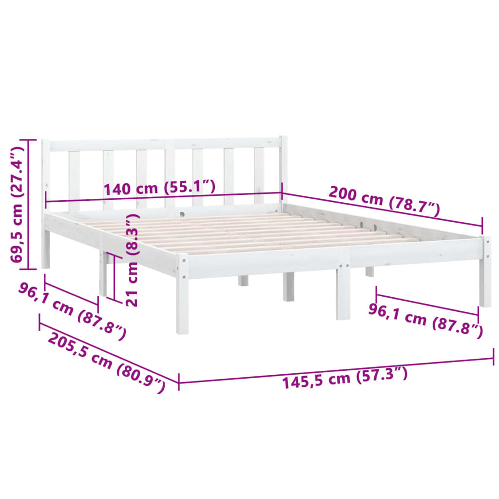 Estrutura de cama 140x200 cm pinho maciço branco